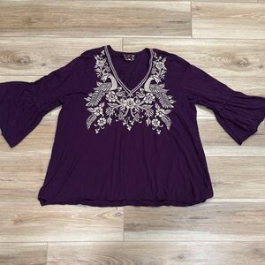 Johnny Was Boho Embroidered Bird Blouse cotton